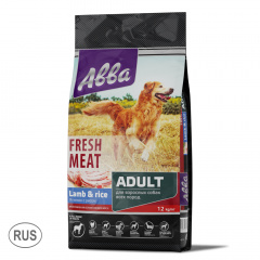 Fresh meat Корм сухой на основе свежего мяса для взрослых собак всех пород, с ягненком и рисом, 12 кг